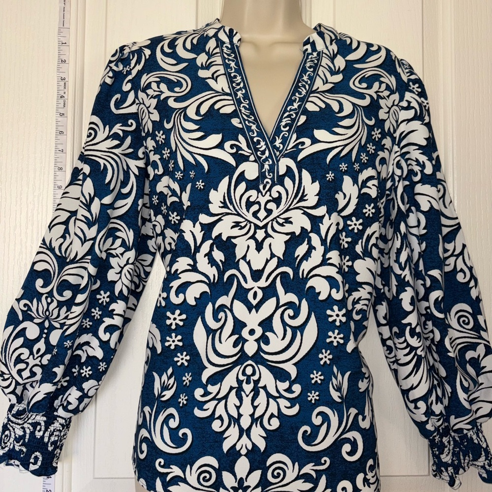 Rachel Zoe Navy and Cream Floral Blouse